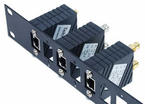 [Photo of Combination Through Coupler Panel with panel mount Balun Adapters]