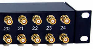 [Photo of 24E1 Krone Balun Panel with Type 43 coax connectors]